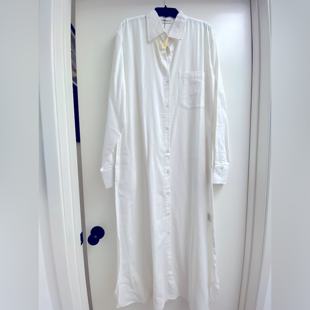 White linen maxi shirt dress